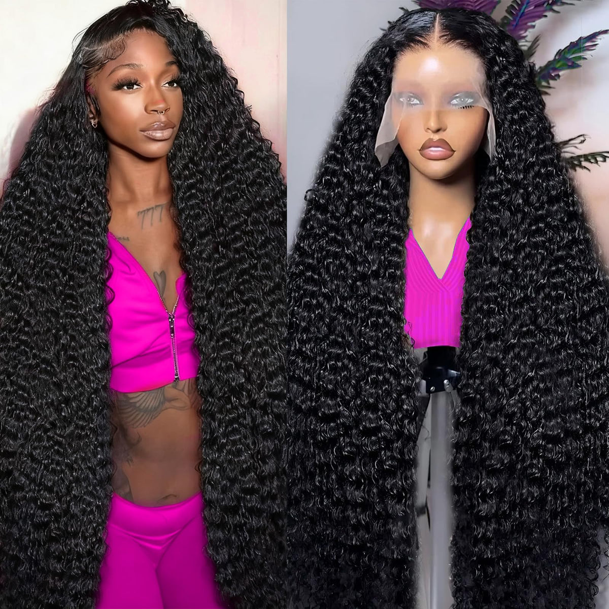 Momaksa 13x4 Deep Wave Human Hair Lace Front Wig, 200% Density