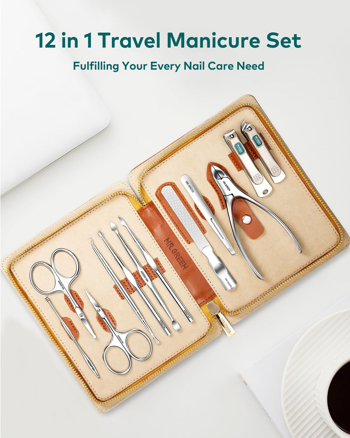 Professional Stainless Steel Manicure and Pedicure Set, 12-Piece Nail Care Kit with Travel Case