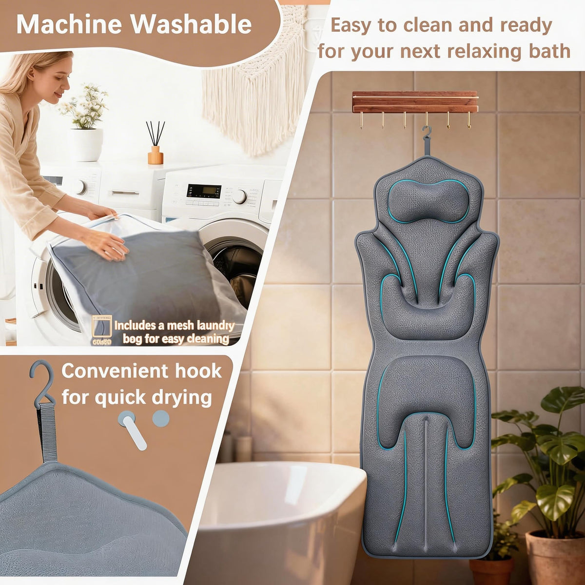 Bath Pillow for Bathtub with Suction Cups