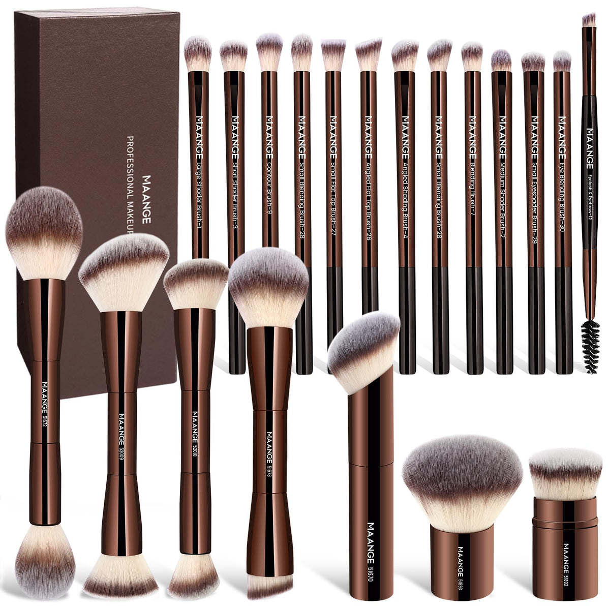 MAANGE 20-Piece Double-Ended Makeup Brush Set with Gift Boxes