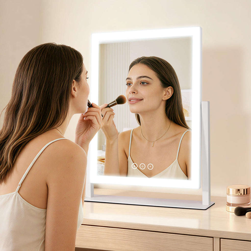 Lighted Vanity Makeup Mirror with 3 Color Modes, Dimmable, 360° Rotation
