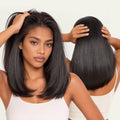 Frodio Veralux Blend Human Hair Yaki Straight Bob Half Wig Natural Black