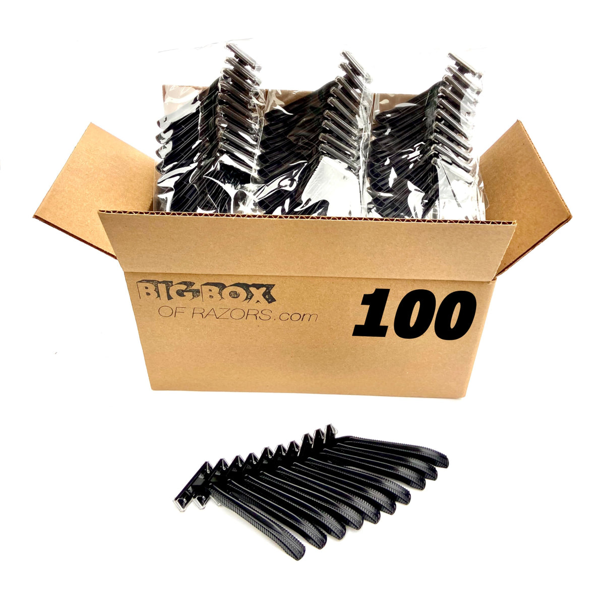 100 Count Black Twin-Blade Disposable Razors with Fixed Head