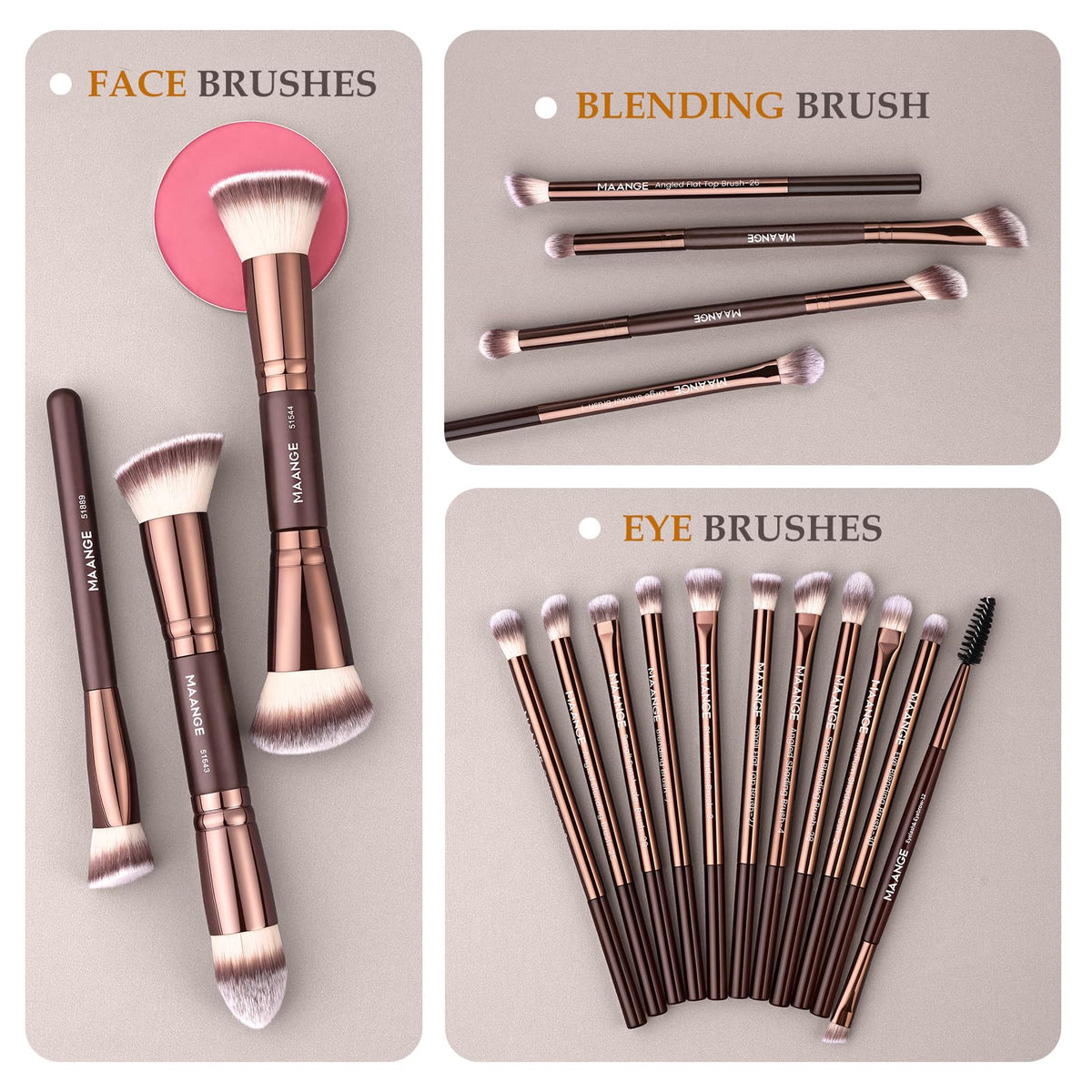 MAANGE 20-Piece Travel Makeup Brush Set with Case and Cushion Puffs