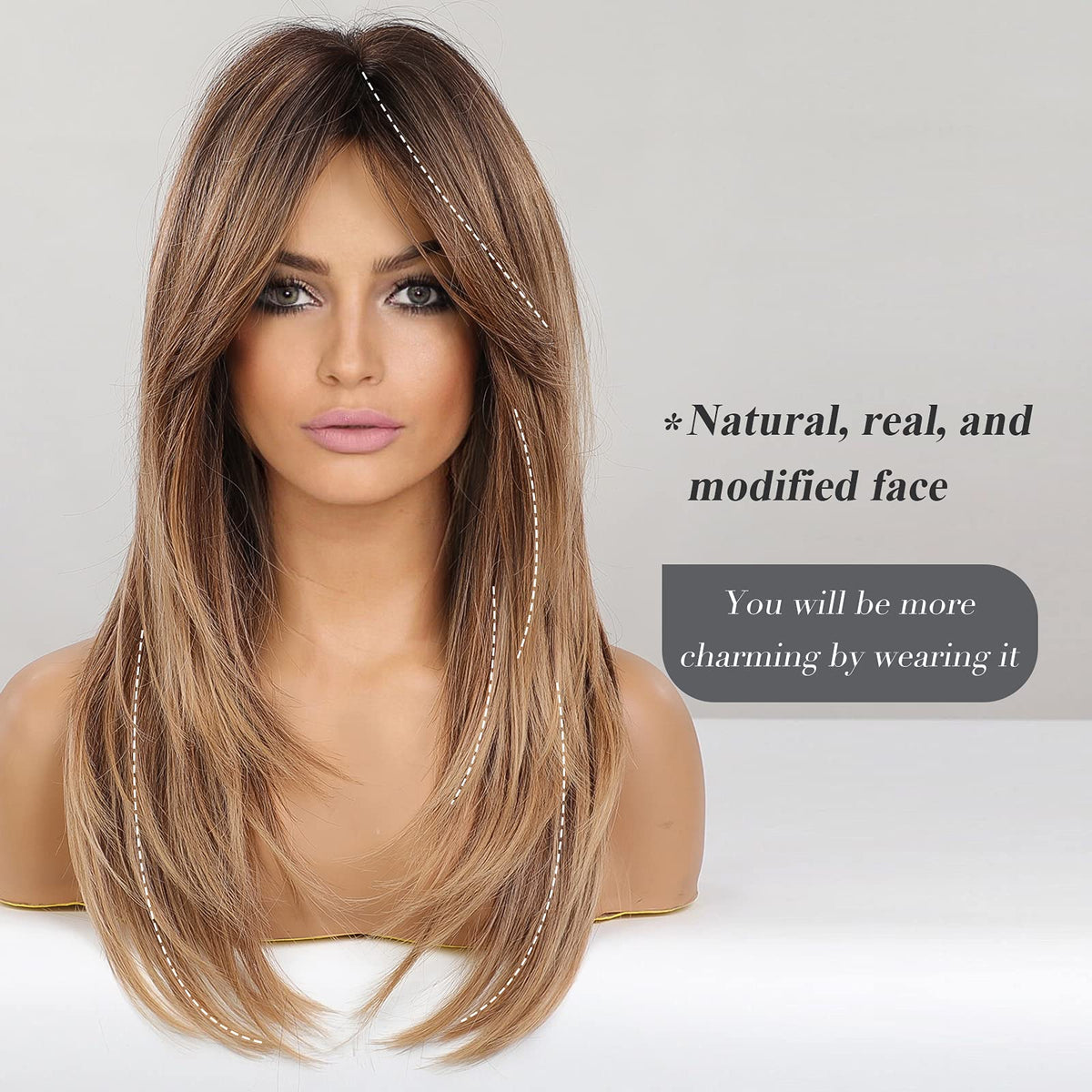 HAIRCUBE Long Layered Synthetic Wig for Women with Bangs