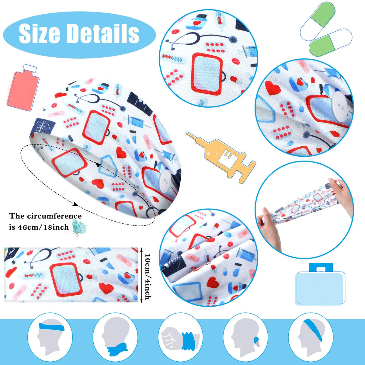 Jexine 20-Piece Nurse Headbands for Women with Mask Buttons