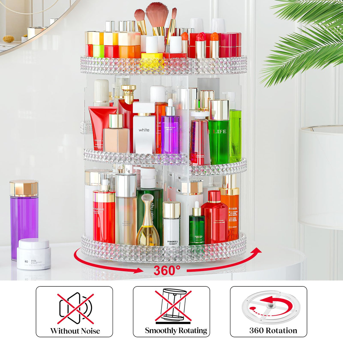 Awenia Rotating Acrylic Makeup Organizer with Adjustable Layers