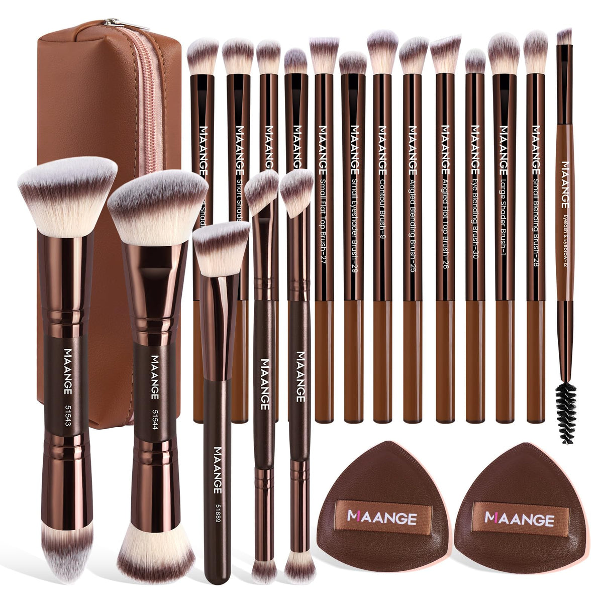 MAANGE 20-Piece Travel Makeup Brush Set with Case and Cushion Puffs