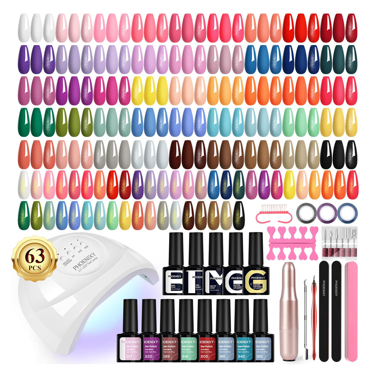 PHOENIXY Gel Nail Polish Manicure Kit with UV LED Lamp and Nail Drill