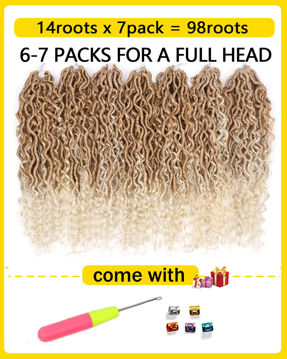 Goddess Locs Crochet Hair with Curly Ends, Pre-Looped, 7 Packs