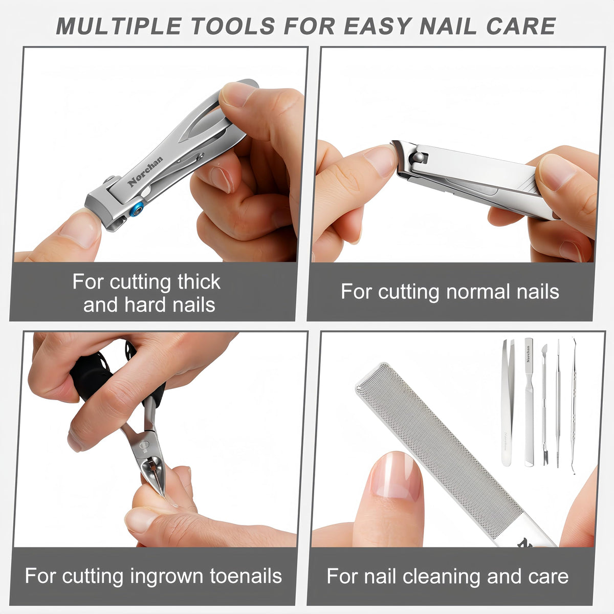 Heavy Duty Nail Clipper Set with Case, Stainless Steel 8-Piece Grooming Kit