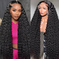 Momaksa 13x4 Deep Wave Human Hair Lace Front Wig, 200% Density