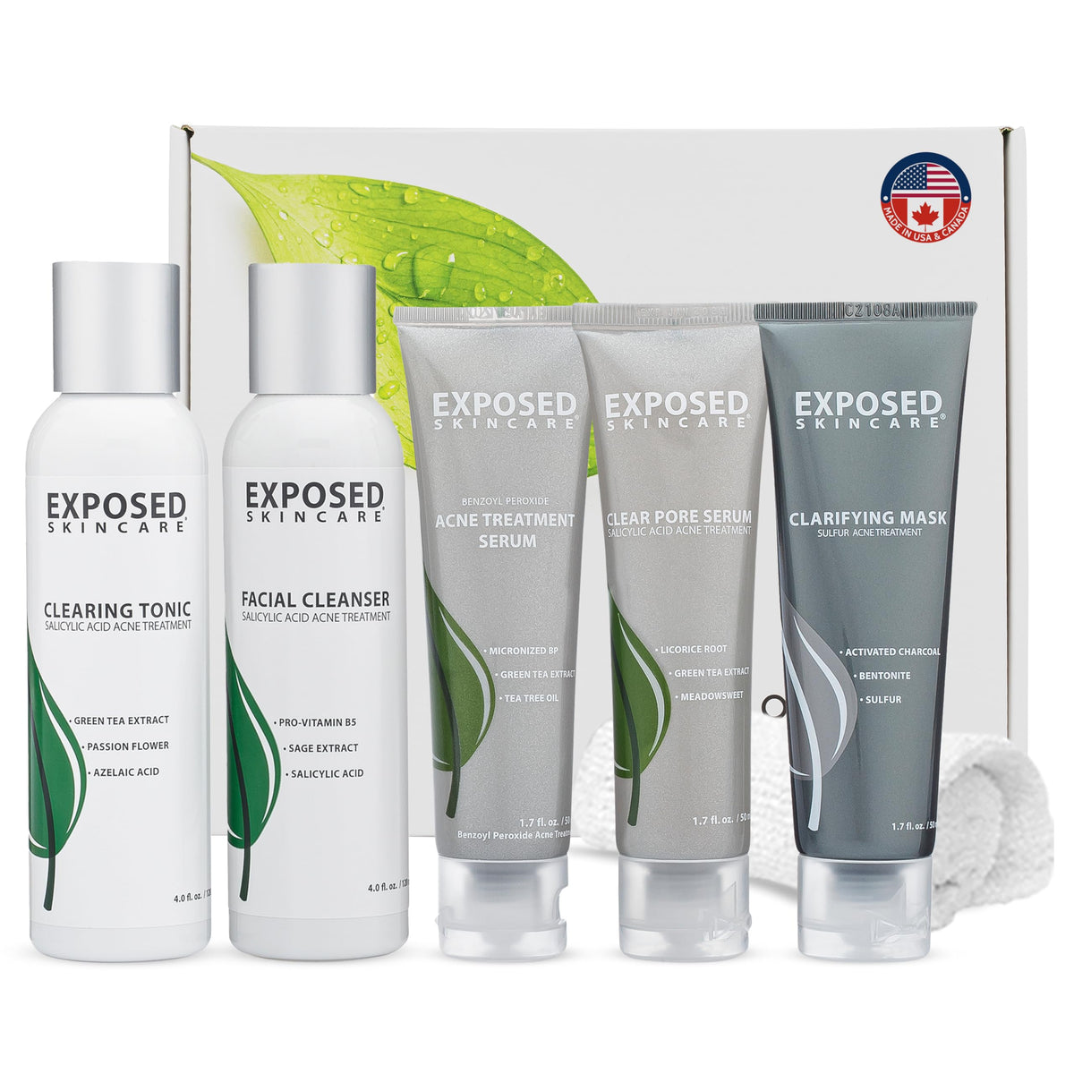 Exposed Skin Care Acne Treatment Kit with Salicylic Acid & Benzoyl Peroxide