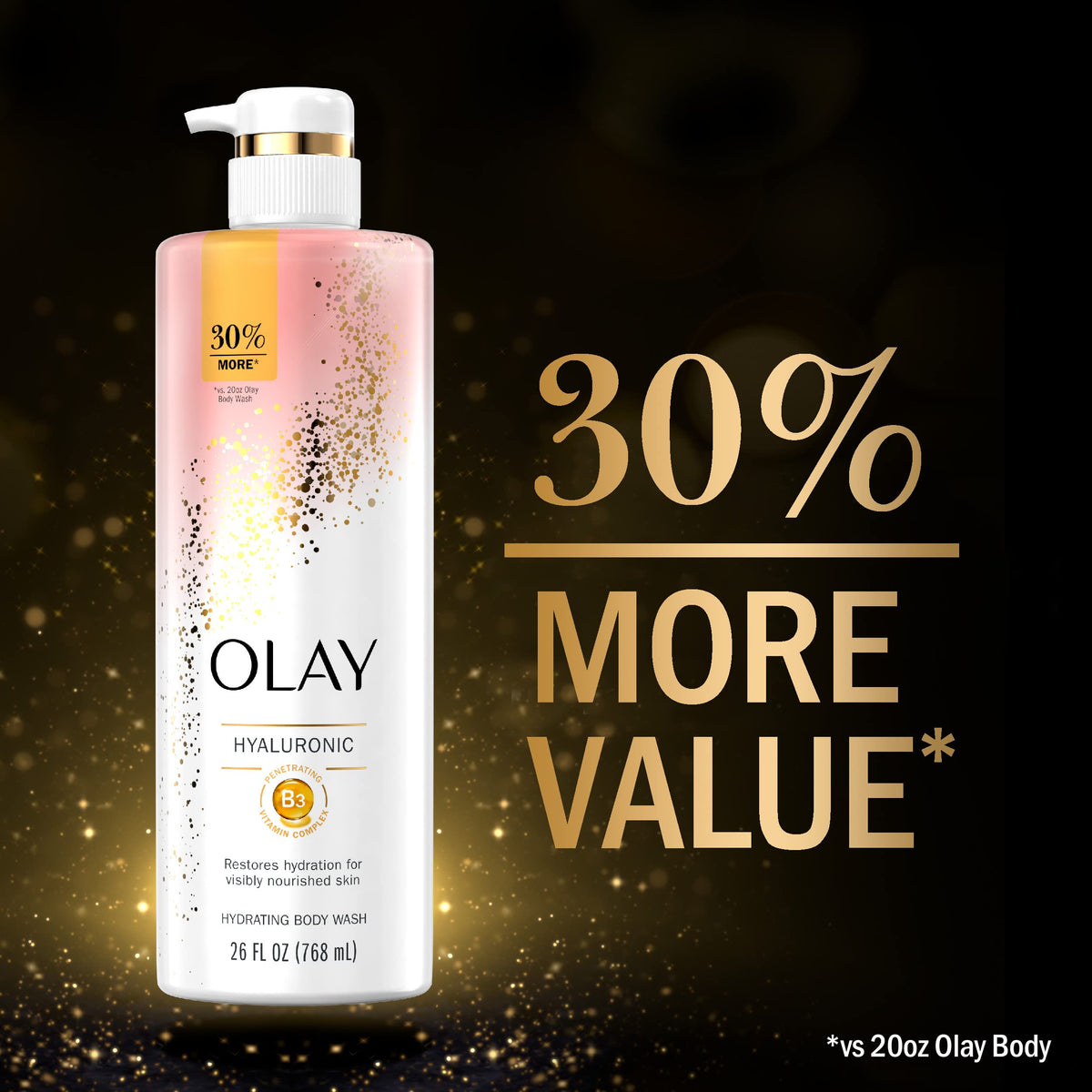 Olay Cleansing & Moisturizing Women's Body Wash with Vitamin B3 & Hyaluronic Acid, 4 Pack