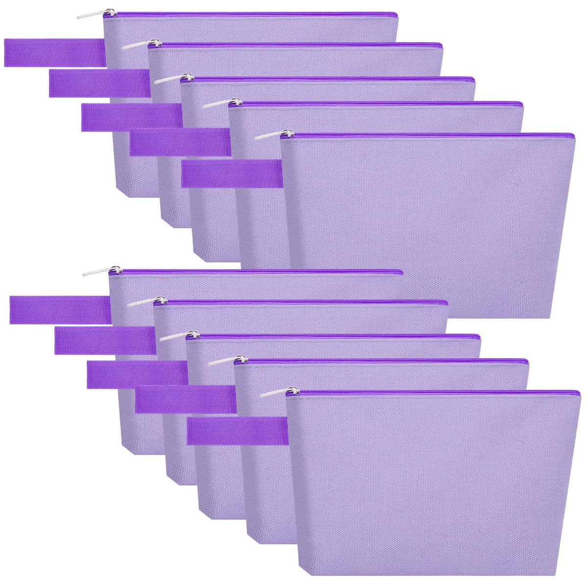 10-Piece 12oz Cotton Canvas Zipper Pouch Set, Blank DIY Organizer Bags