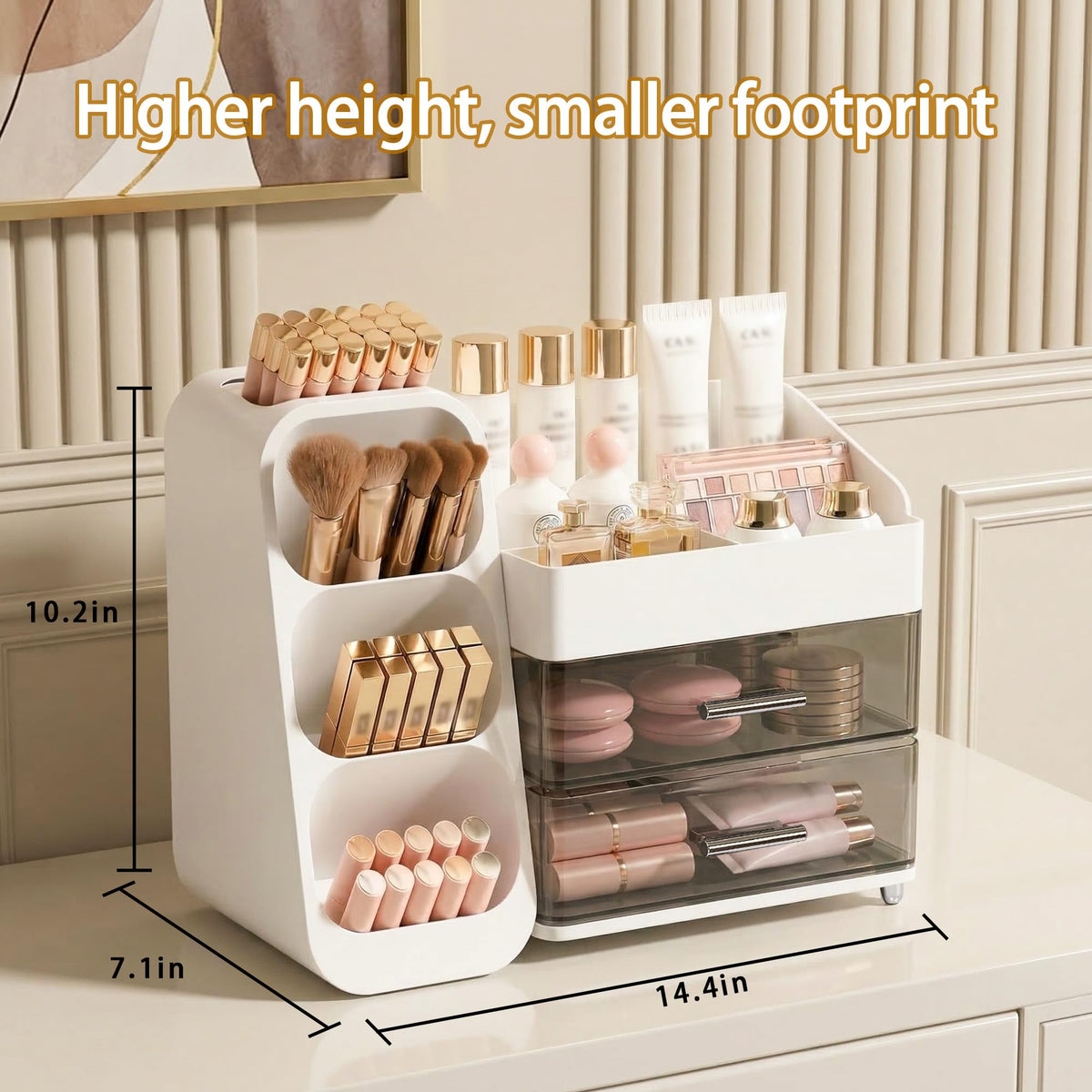 Large Capacity Makeup Organizer with Brush Holder for Vanity