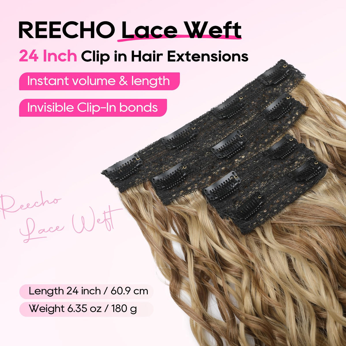 REECHO Curly Clip-In Hair Extensions, 4-Piece Vegan Fiber Hairpieces