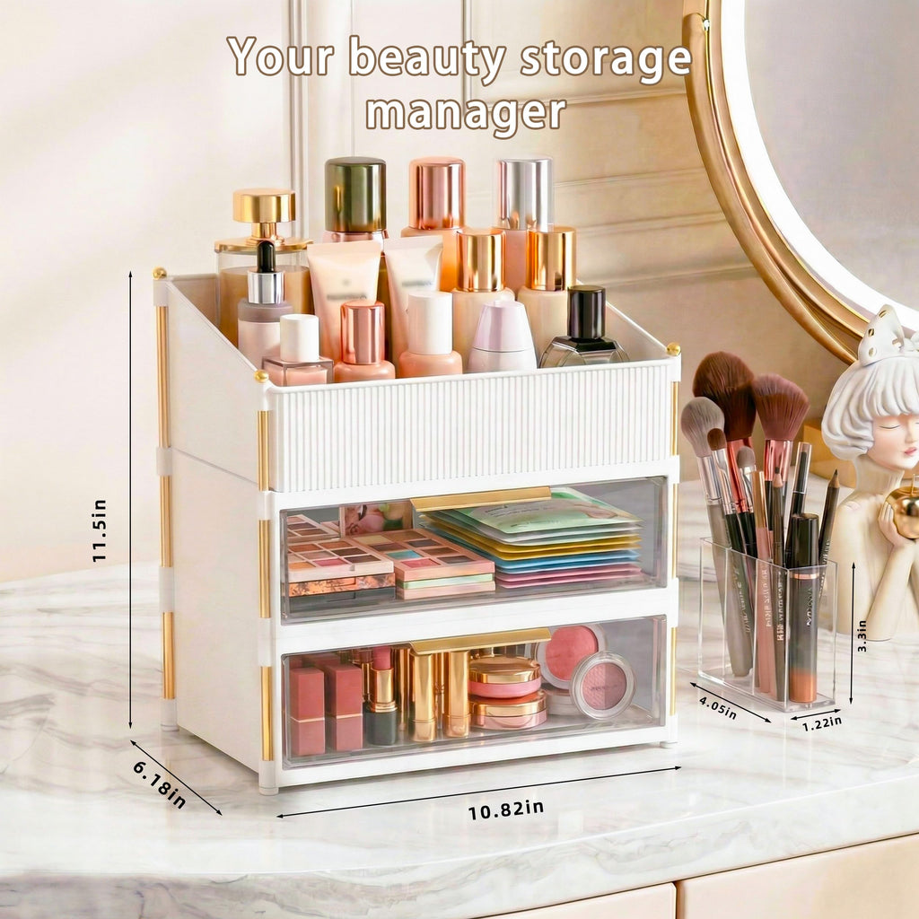 Asdbko Tiered Makeup Organizer with Brush Holder