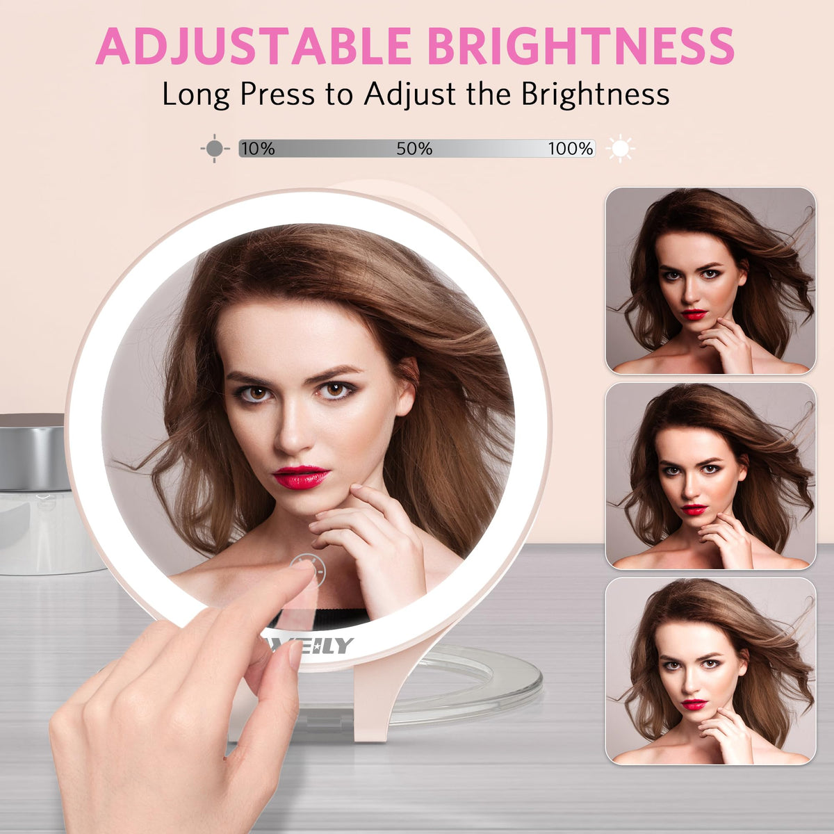 WEILY 10X/1X LED Travel Makeup Mirror with Light