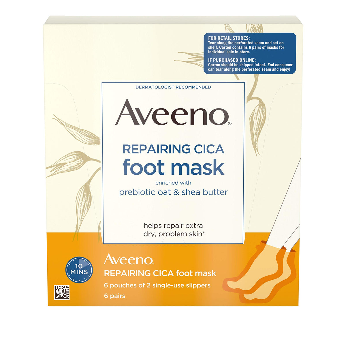 Aveeno Repairing CICA Foot Mask with Prebiotic Oat and Shea Butter