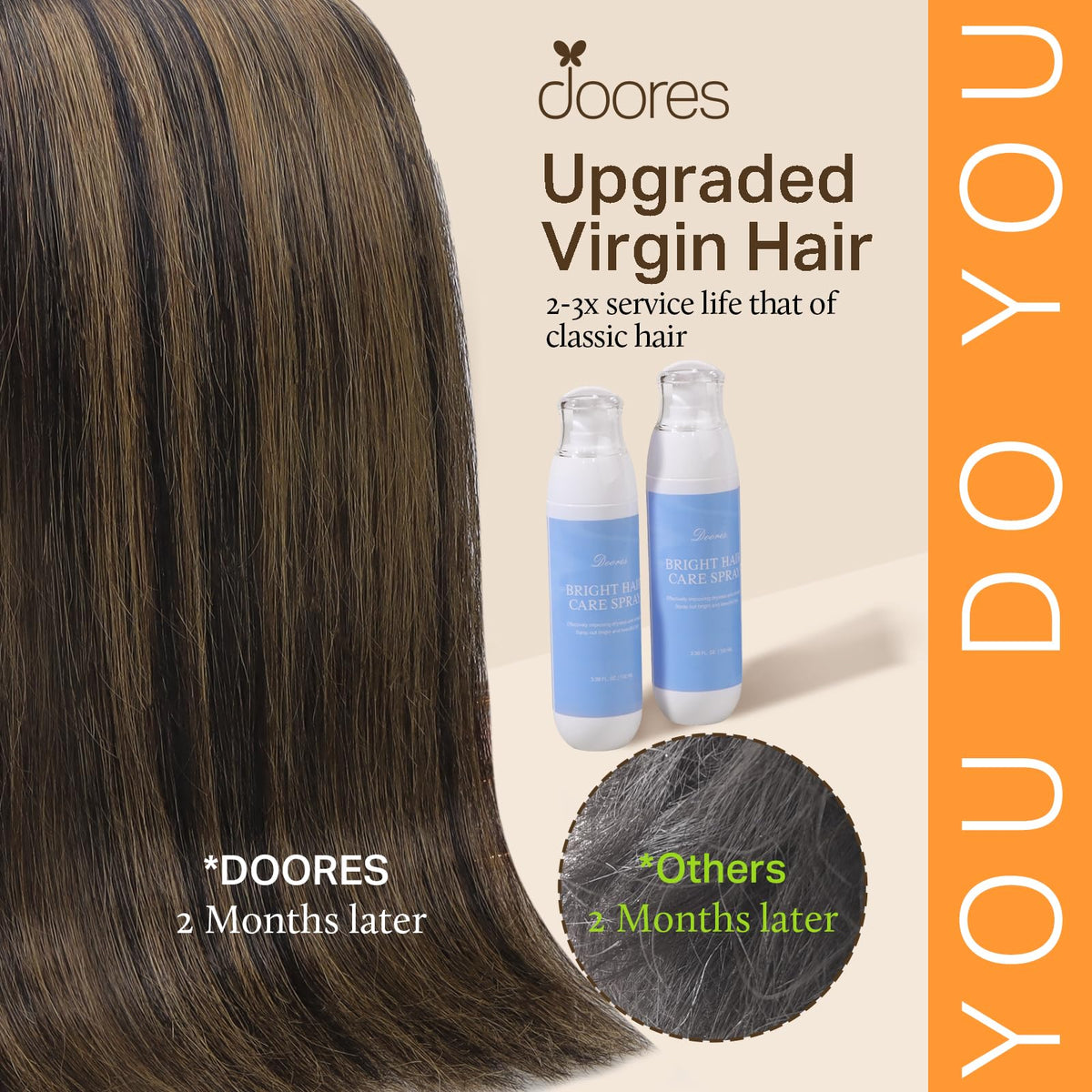 DOORES Human Hair Clip-In Extensions with Secure U-Shaped Clips