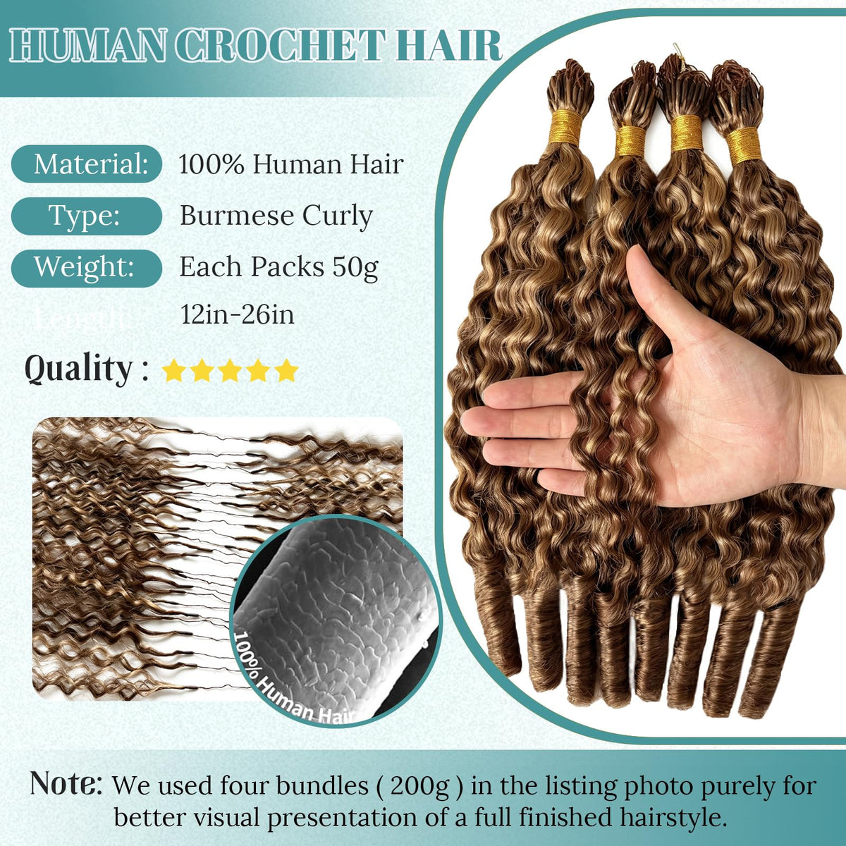 Pre-Separated Burmese Curly Human Hair Crochet Extensions