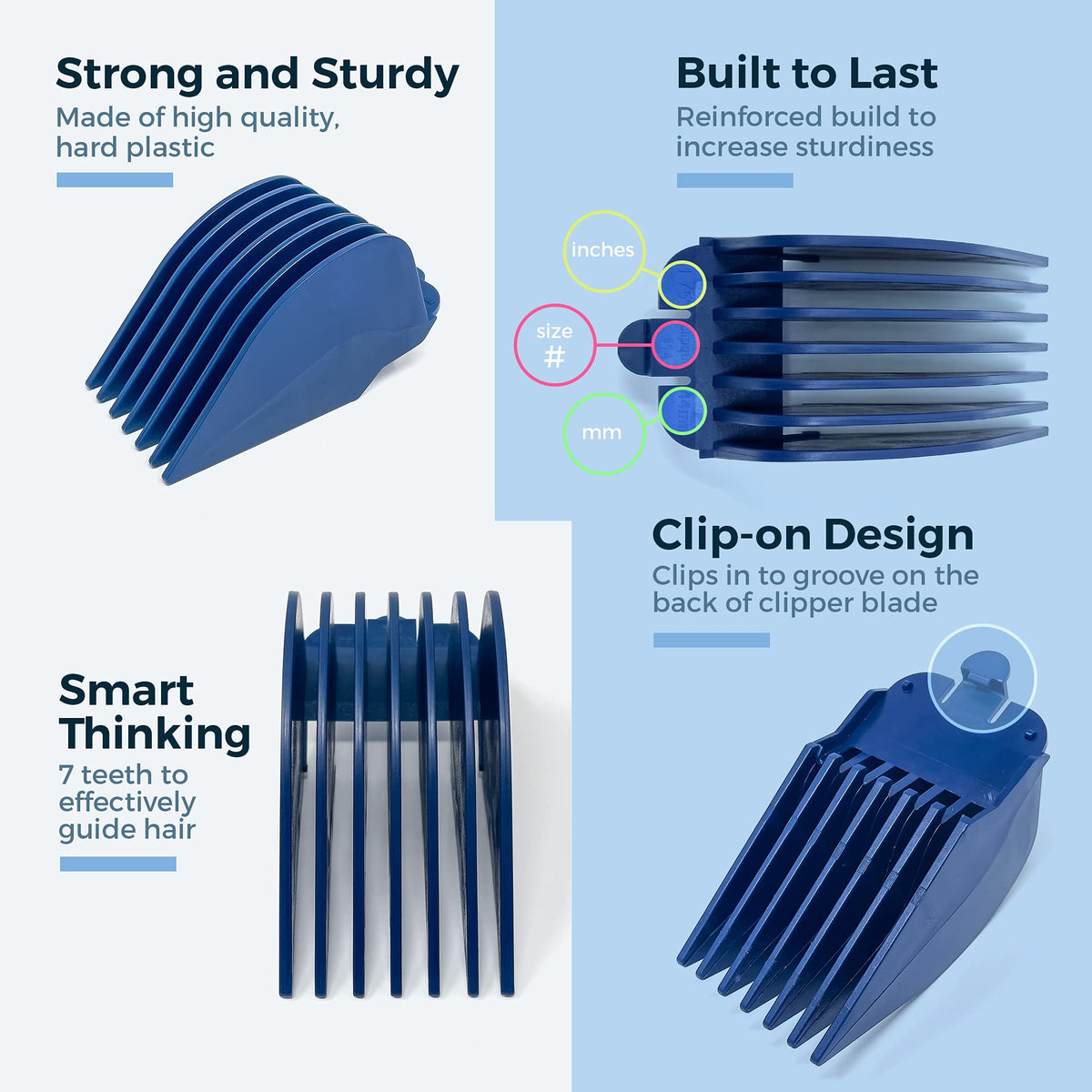 Clipquik Premium XL Clipper Guards, 6-Piece Long Guide Comb Set