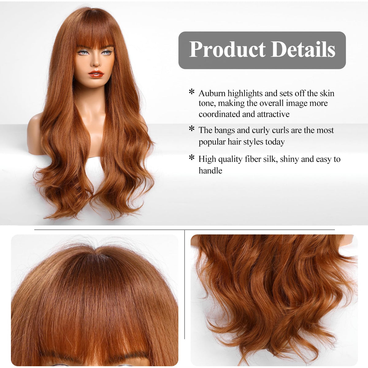 HAIRCUBE Long Wavy Synthetic Wig with Bangs for Women