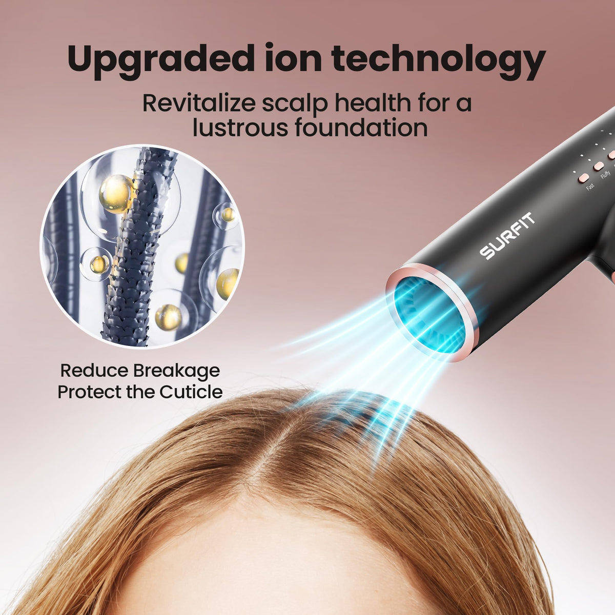Surfit 110K RPM Ionic Hair Dryer with Diffuser, Foldable Travel Blow Dryer
