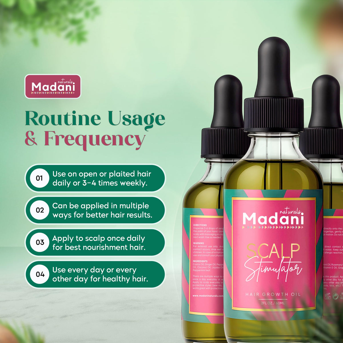 Madani Naturals Scalp Stimulator Hair Growth Oil with Rosemary & Mint, 2 fl oz