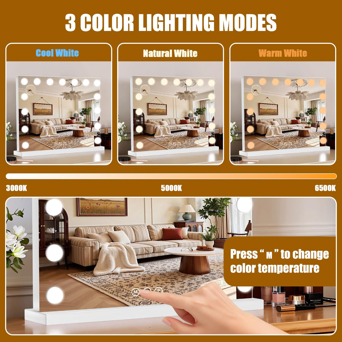 Bearolve Lighted Vanity Mirror with Dimmable 3-Color Lighting