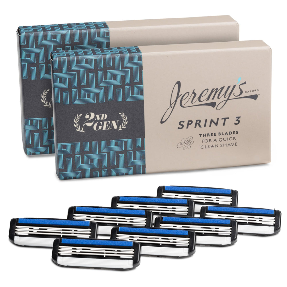Jeremy's Razors Sprint 3 Razor Blade Refills for Men, 8 Cartridges