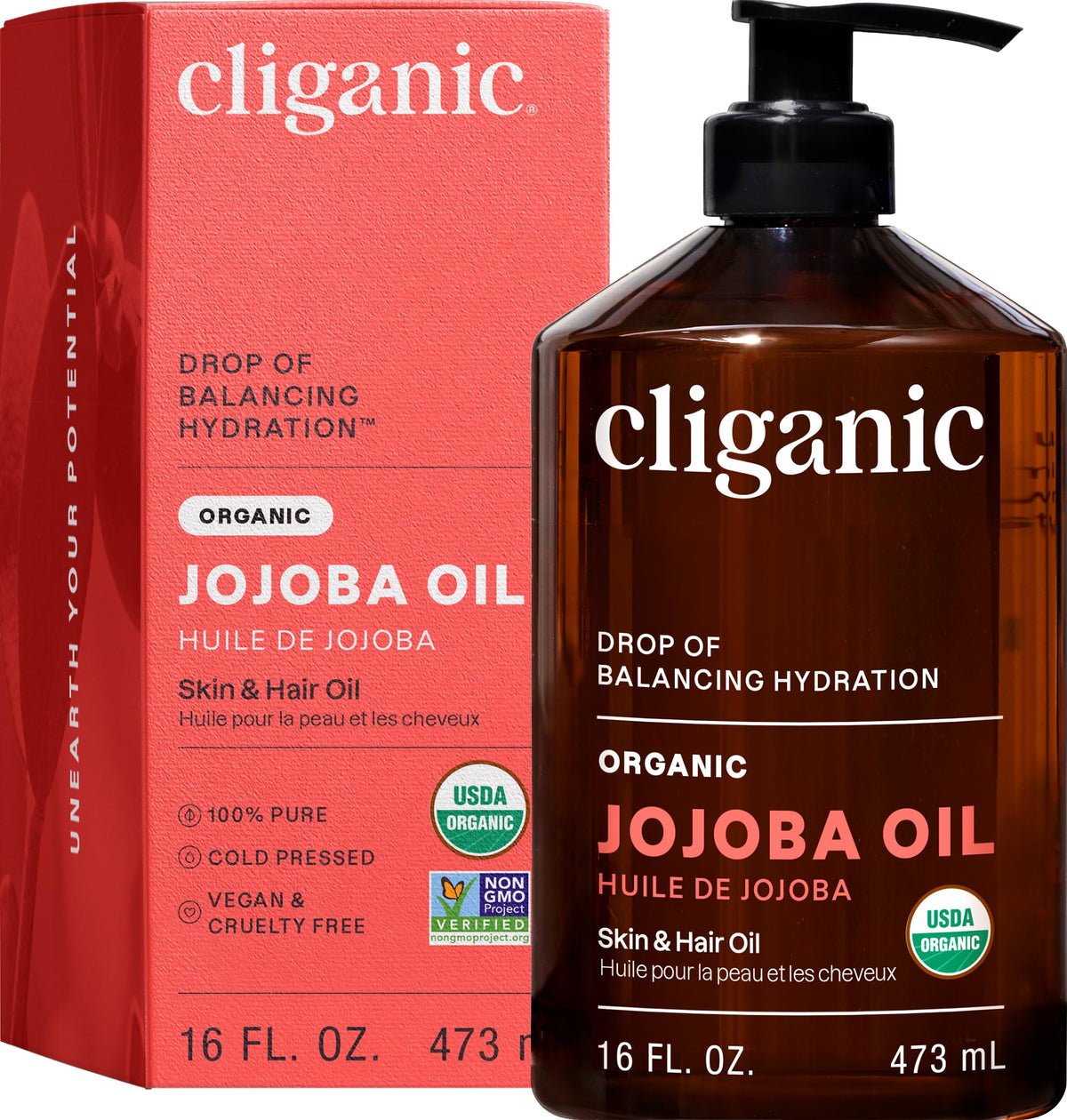 Cliganic Organic Jojoba Oil 100% Pure Cold Pressed Carrier Oil