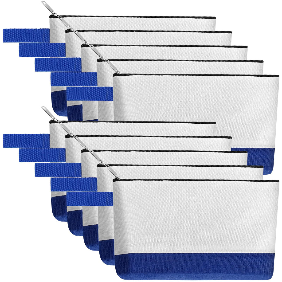 10-Piece 12oz Cotton Canvas Zipper Pouch Set, Blank DIY Organizer Bags
