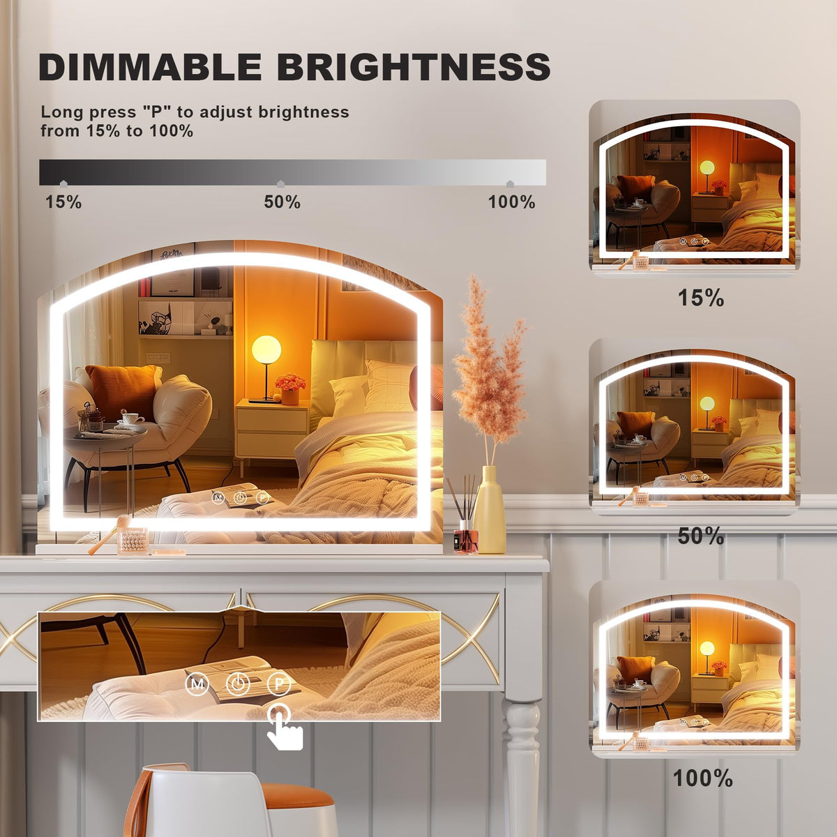 Hasipu Arch Vanity Mirror with LED Lights, 10X Magnification and USB Port