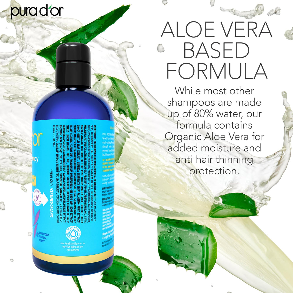 PURA D'OR Hair Thinning Therapy Biotin Shampoo, Lavender Vanilla, 16 Oz