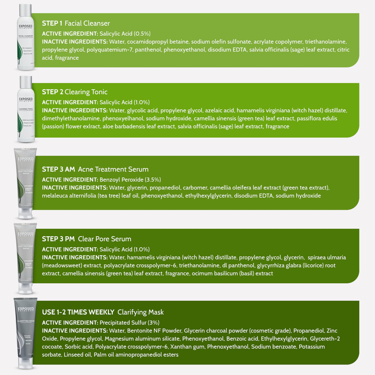Exposed Skin Care Acne Treatment Kit with Salicylic Acid & Benzoyl Peroxide