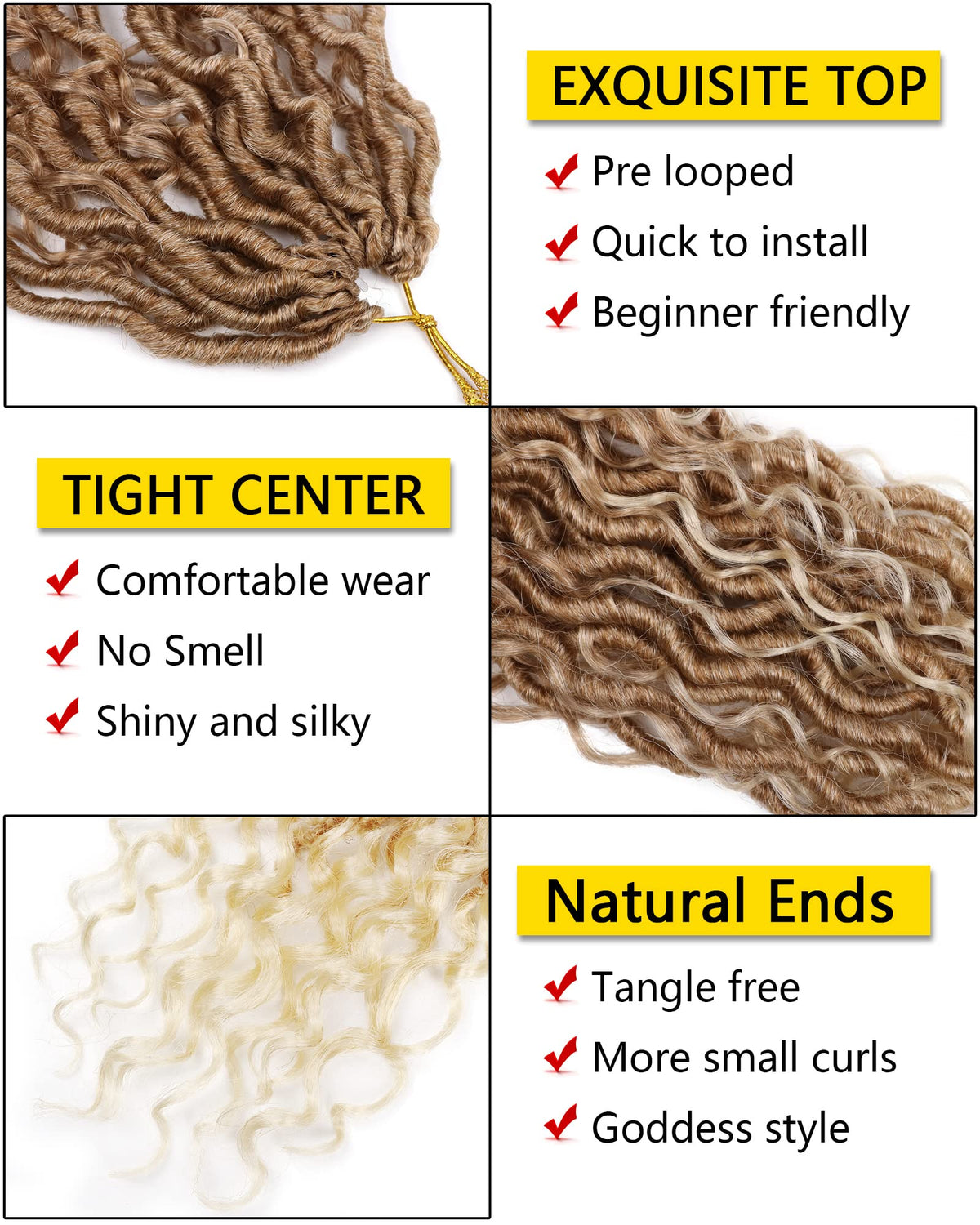 Goddess Locs Crochet Hair with Curly Ends, Pre-Looped, 7 Packs