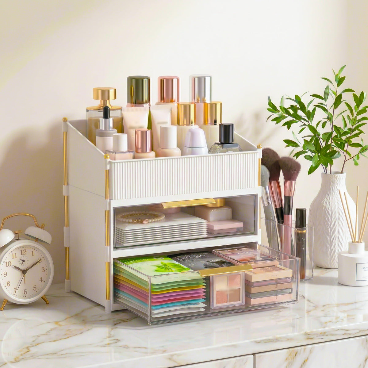 Asdbko Tiered Makeup Organizer with Brush Holder
