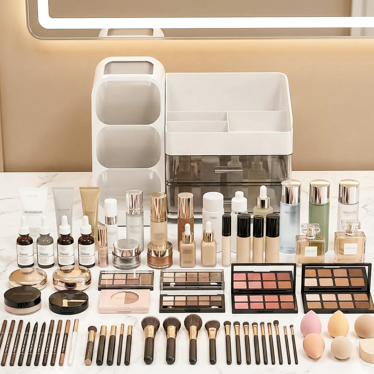 Large Capacity Makeup Organizer with Brush Holder for Vanity