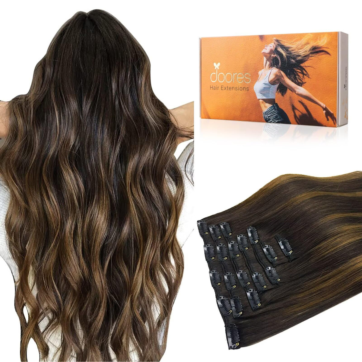 DOORES Human Hair Clip-In Extensions with Secure U-Shaped Clips