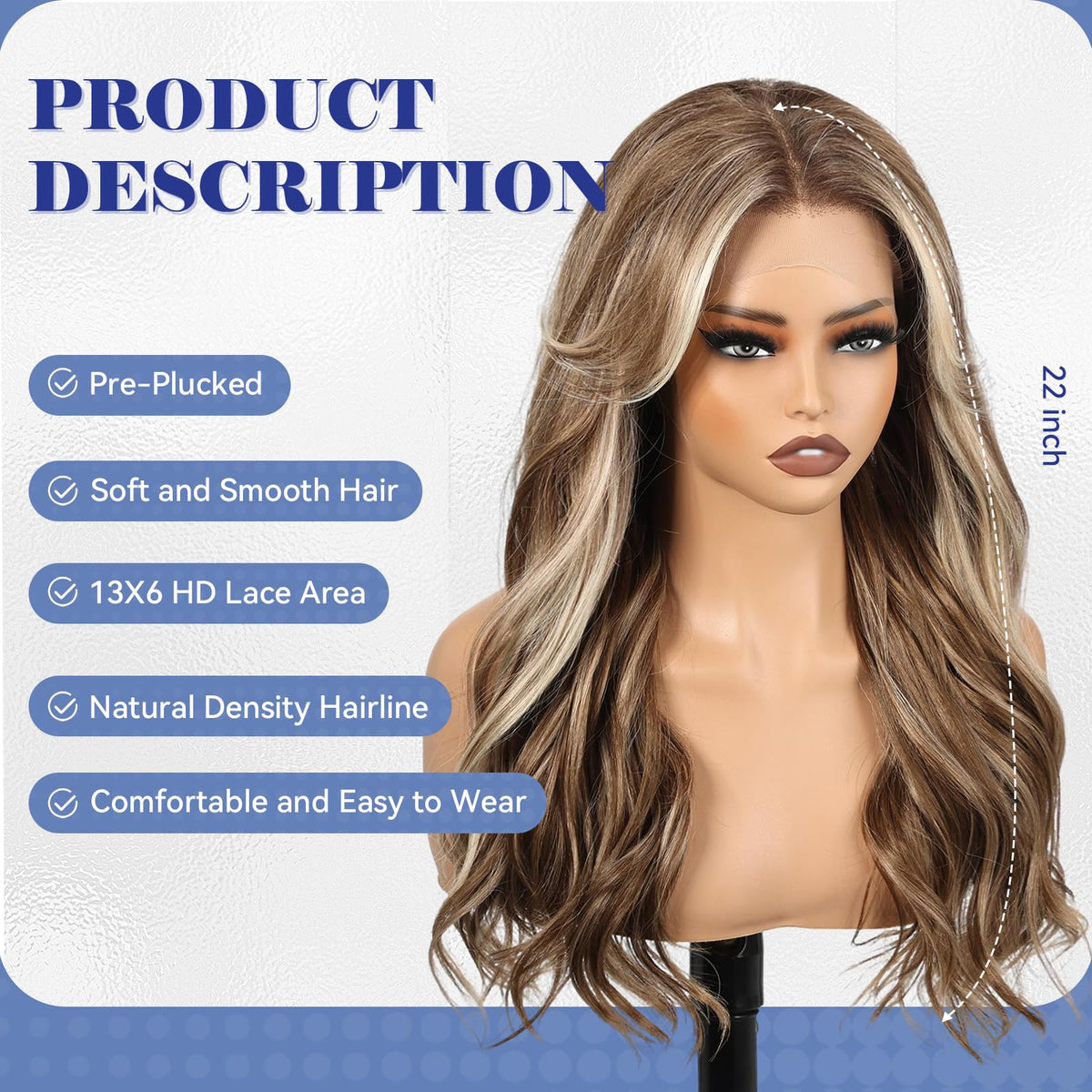 HAIRCUBE 13x6 HD Lace Front 22 Inch Long Wavy Synthetic Wig