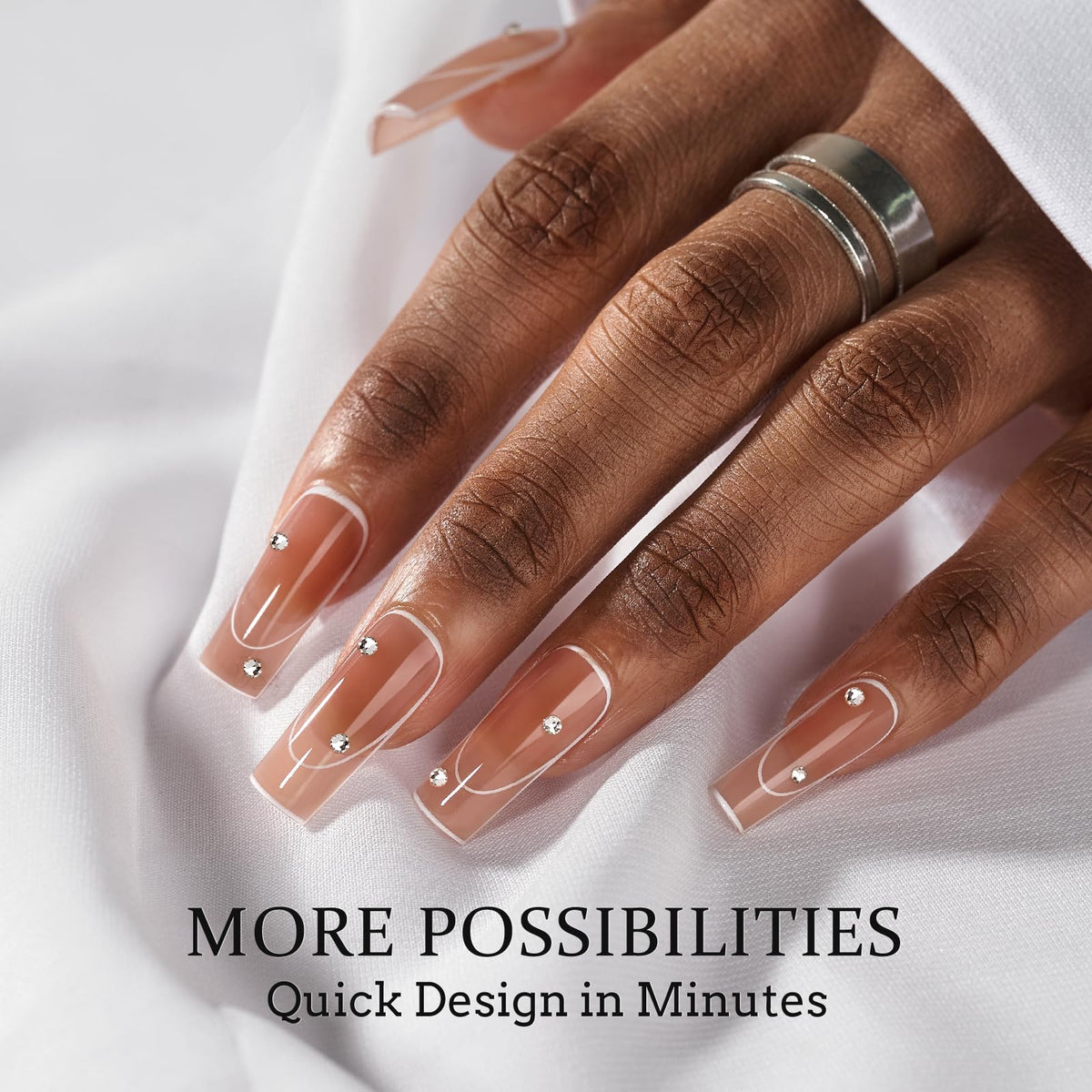 BTArtbox French Tip Press-On Nails, Short Coffin Soft Gel Nail Tips
