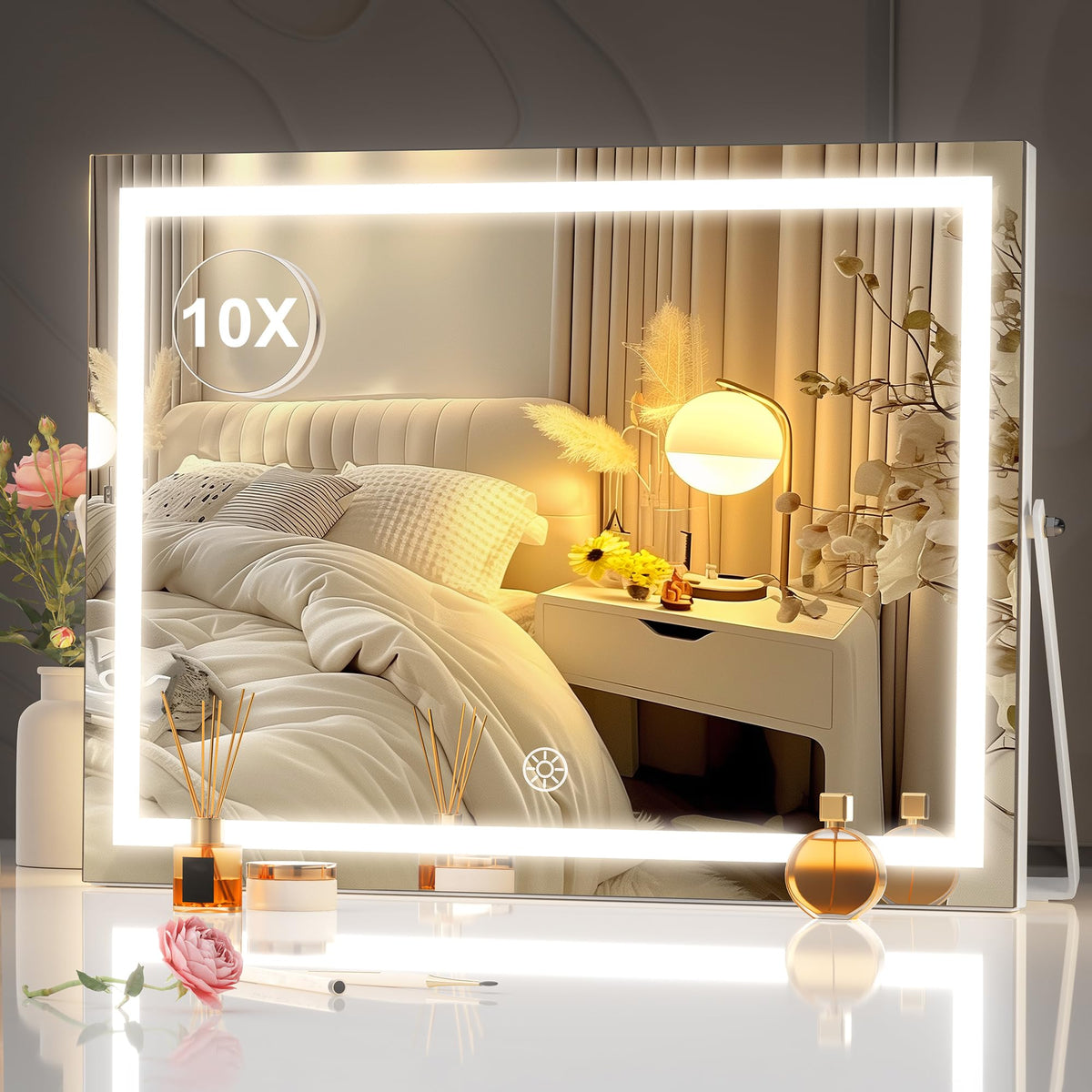 Hasipu Lighted Vanity Mirror with 10X Magnification and 3-Color Lighting