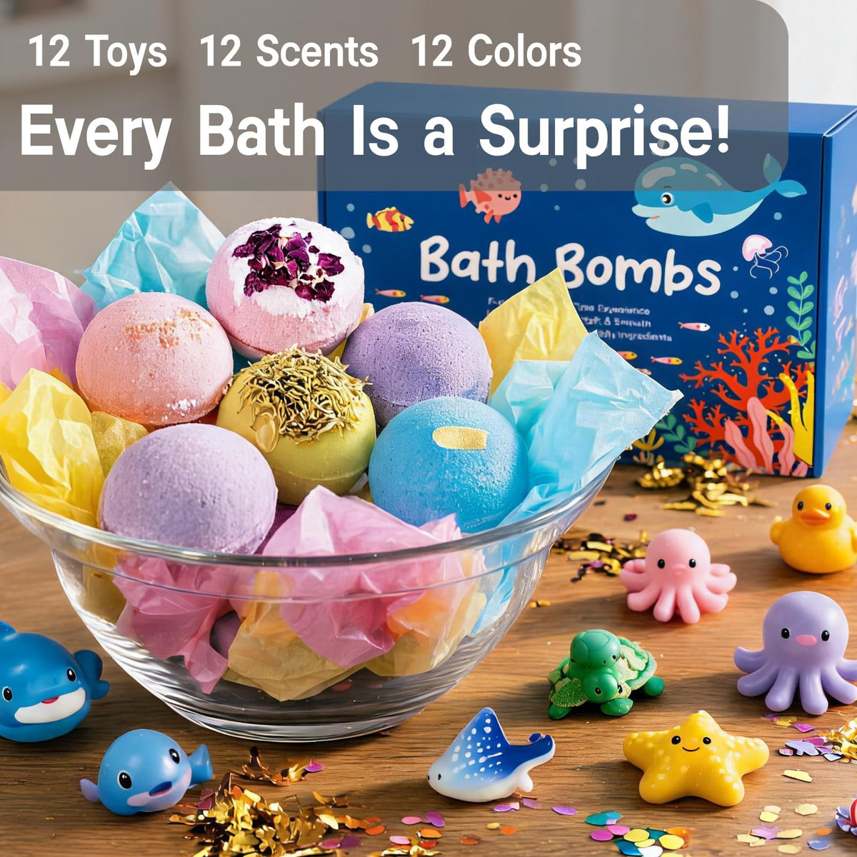 12-Pack 2.1 oz Shea Butter Bath Bomb Gift Set with Hidden Keepsakes