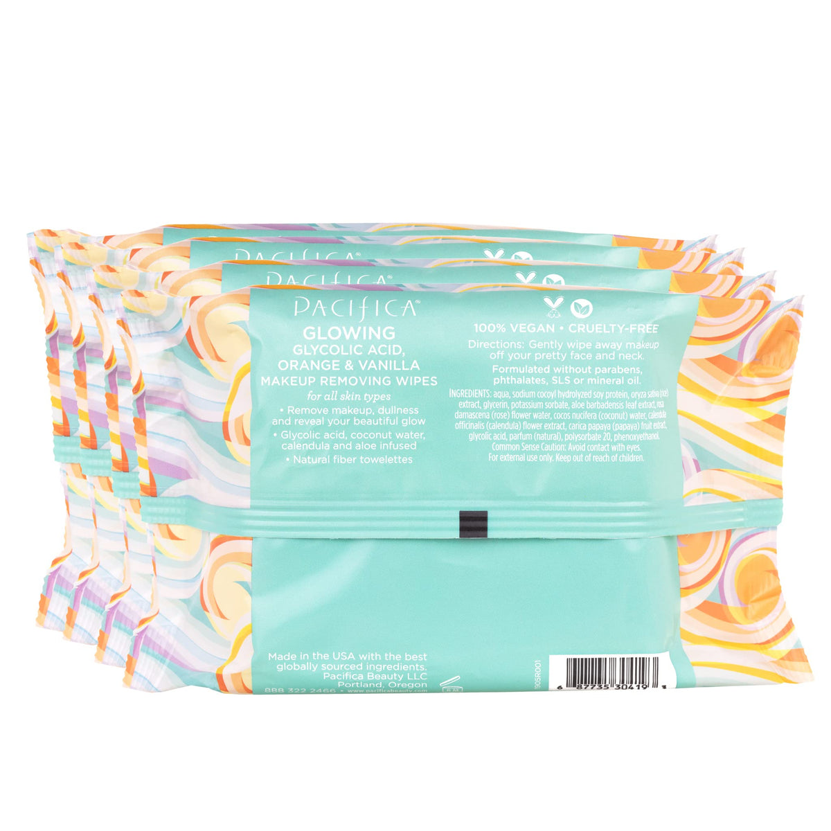Pacifica Vegan Face Cleansing & Makeup Remover Wipes with Glycolic Acid