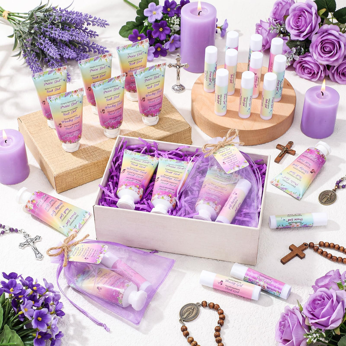 Hand Cream and Lip Balm Gift Set with Organza Bags and Tags