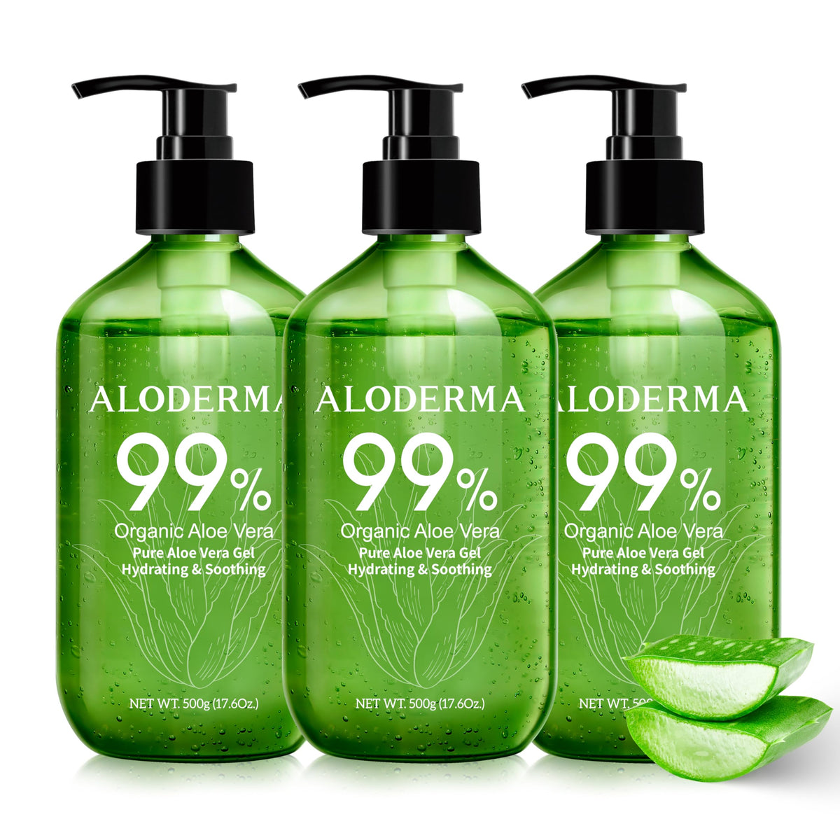 Aloderma Organic Aloe Vera Gel, 99% Aloe, Lightweight and Non-Sticky