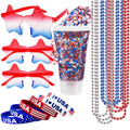 Mysense 4th of July Patriotic Accessories Set with Sunglasses, Jewelry and Glitter