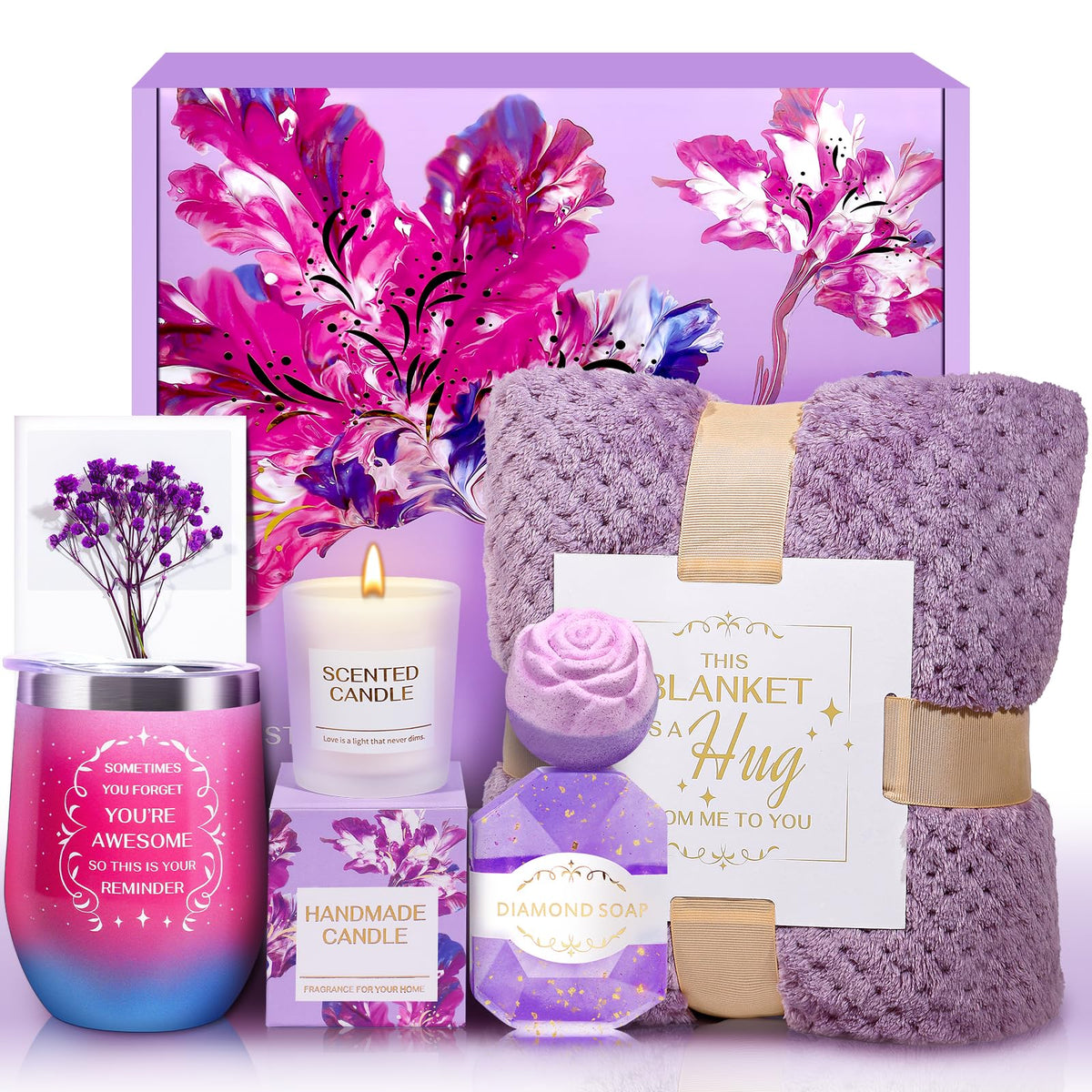 Self-Care Spa Gift Basket for Women with Flannel Blanket